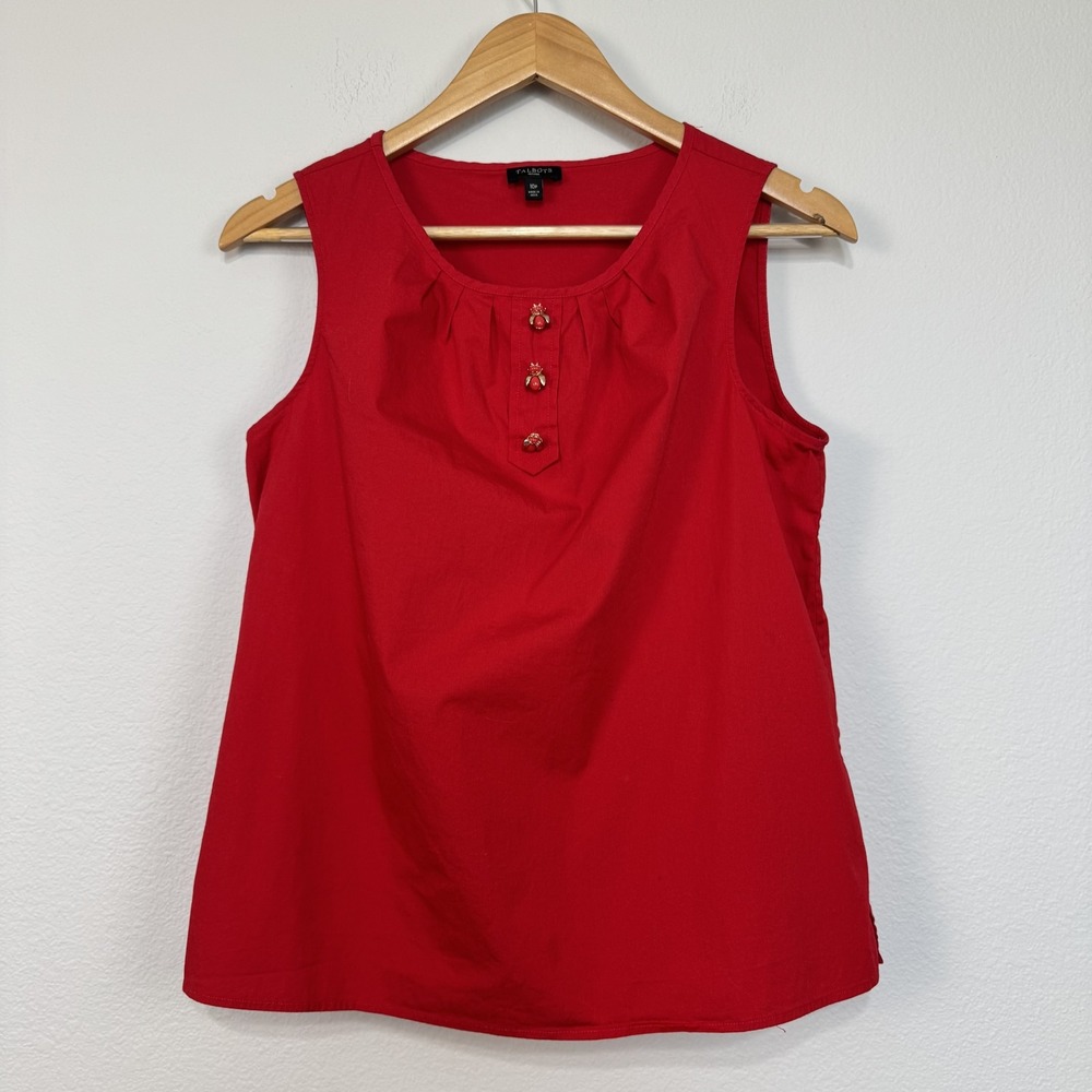 Talbots Sleeveless Blouse Women's‎ 10P Red Bee Button Tank Top Summer
